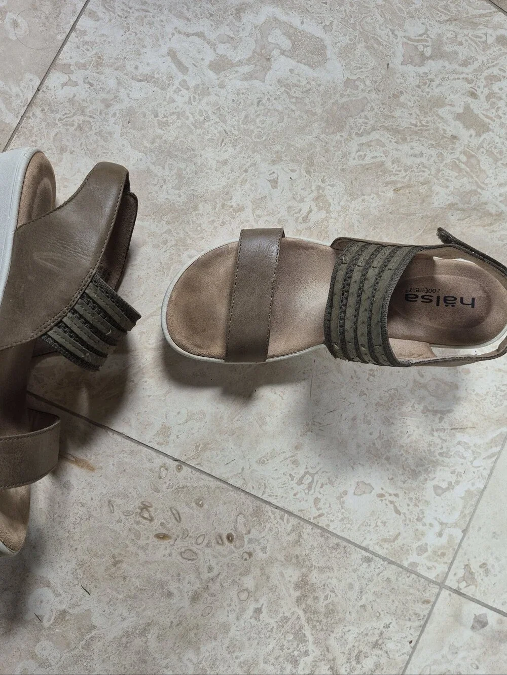 Halsa Chantal Wedge Comfort Sandals, Velcro Strap, Leather Uppers And Footbeds